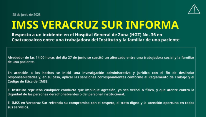 VIDEO ¬ Trabajadora del IMSS-Bienestar en Veracruz golpea a familiar de paciente.