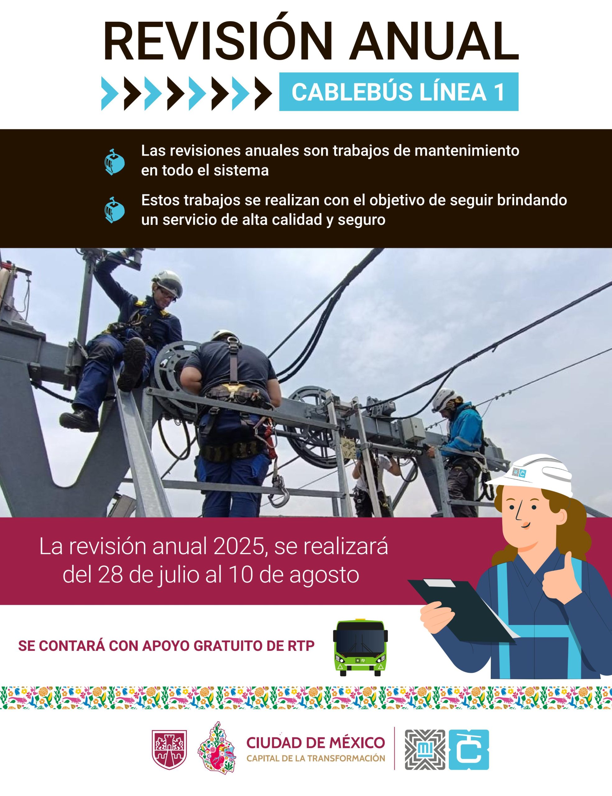 La revisión anual de los sistemas en las tres líneas del Cablebús de la CdMx se llevará a cabo durante los meses de julio y agosto.