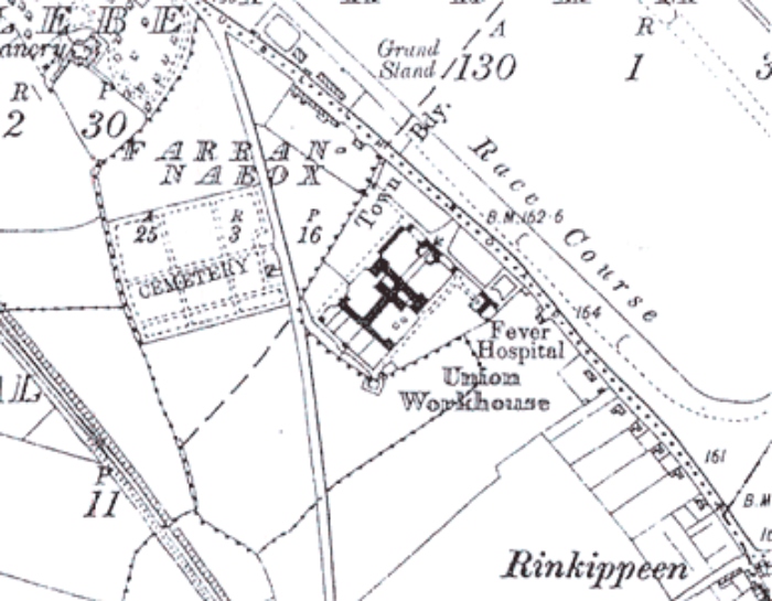 Un mapa de la época que muestra la ubicación del hospicio en Tuam, Irlanda.
