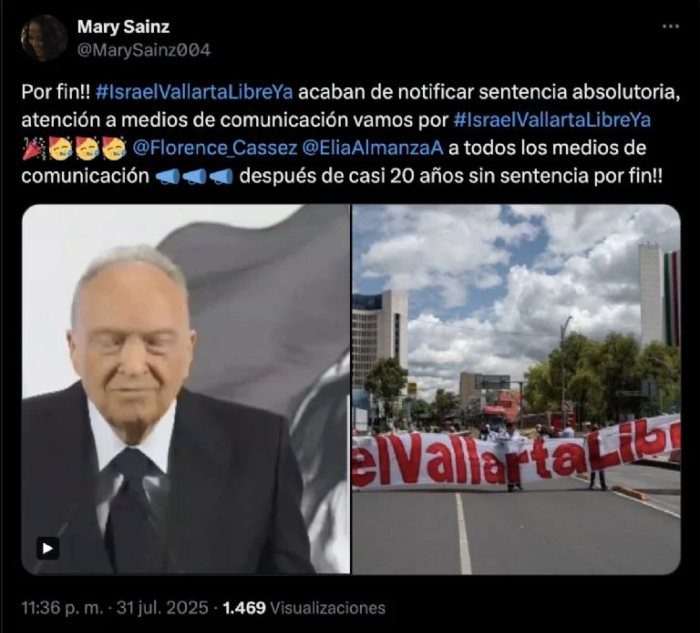 Israel Vallarta podrá ser libre tras 20 años en prisión; recibe sentencia absolutoria.