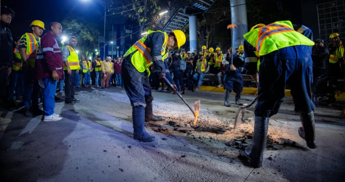 La Jefa de Gobierno de la CdMx arrancó el Programa Integral de Bacheo Nocturno, primera acción del Plan Integral de Mantenimiento de la Carpeta Asfáltica.