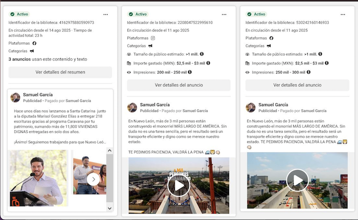 Publicidad del Gobernador de Nuevo León, Samuel García. 