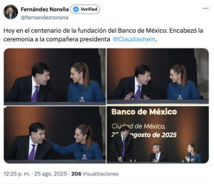 Noroña y Sheinbaum se mostraron sonrientes y cercanos en el festejo del centenario del Banxico.
