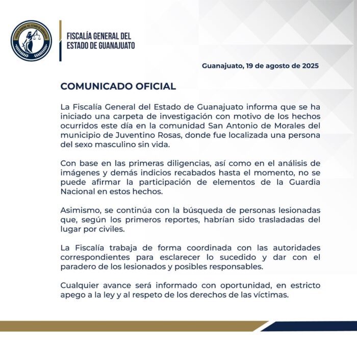 La Fiscalía subrayó, que con base en los primeros indicios recabados no existe evidencia de que los elementos de la Guardia Nacional hayan participado en los hechos en los que un menor perdió la vida y otras dos personas resultaron lesionadas.