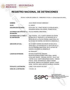 La ficha con la detención de Julio César Chávez Jr. por parte de autoridades mexicanas.