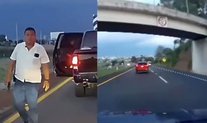 Una familia que circulaba en la autopista Puebla-Atlixco vivió una escena de terror cuando hombres armados los amenazaron por no cederles el paso.