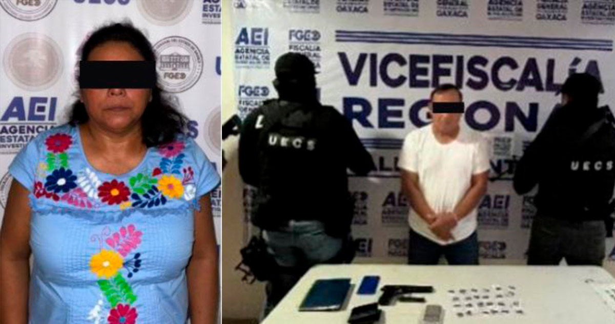 Al momento de su detención, le fueron aseguradas bolsas con metanfetamina, un radio de comunicación con antena y dos cartulinas con mensajes de amenaza.