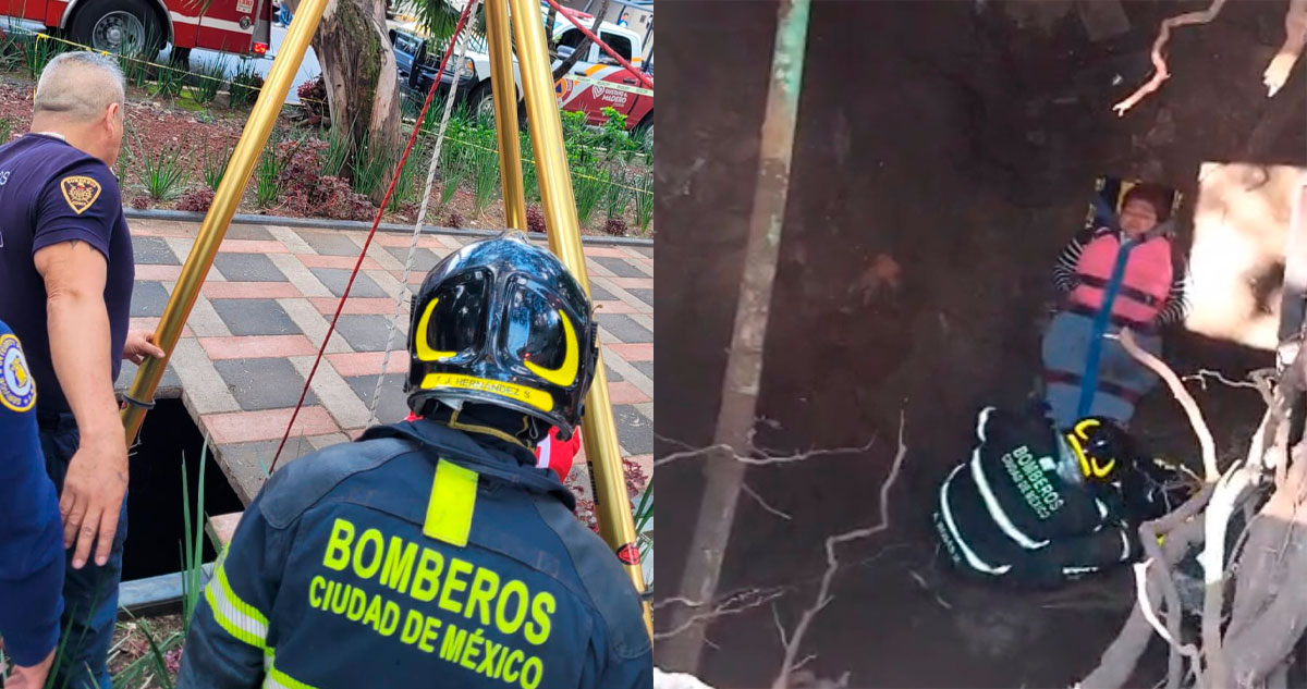 Rescatan a mujer que cayó en un socavón en la Alcaldía Gustavo A. Madero
