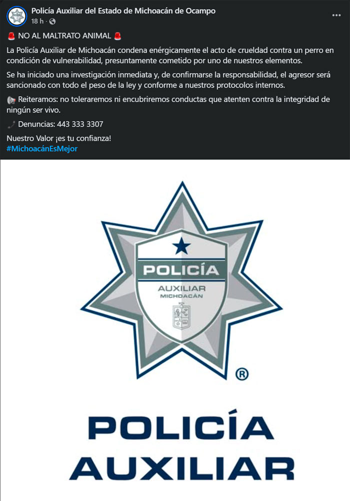 Captan a policía de Michoacán golpeando a un perro
