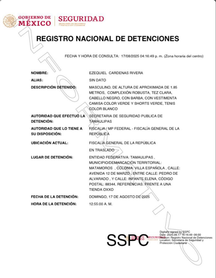 "El Tormenta Junior", líder de Los Escorpiones, es detenido en Tamaulipas
