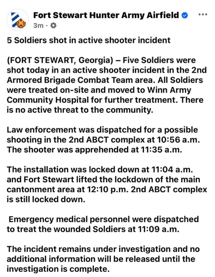 Se reporta tiroteo en Georgia.