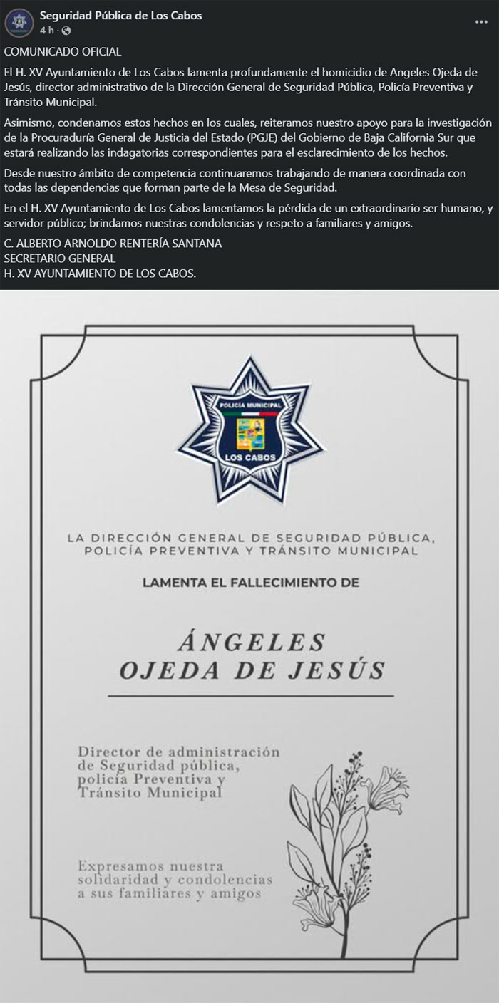 Asesinan a funcionario de Seguridad Pública de Los Cabos