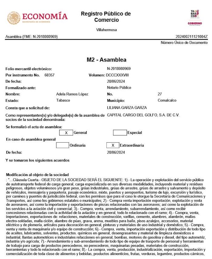 Registro Público de Comercio. Empresa que pagó millones a Adán