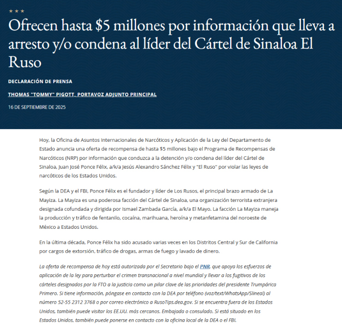 Comunicado Departamento de Estado.