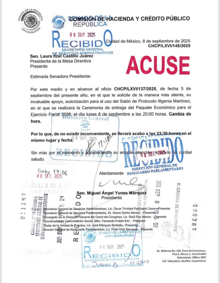 Entregan Paquete Económico 2026 en la Cámara de Diputados.