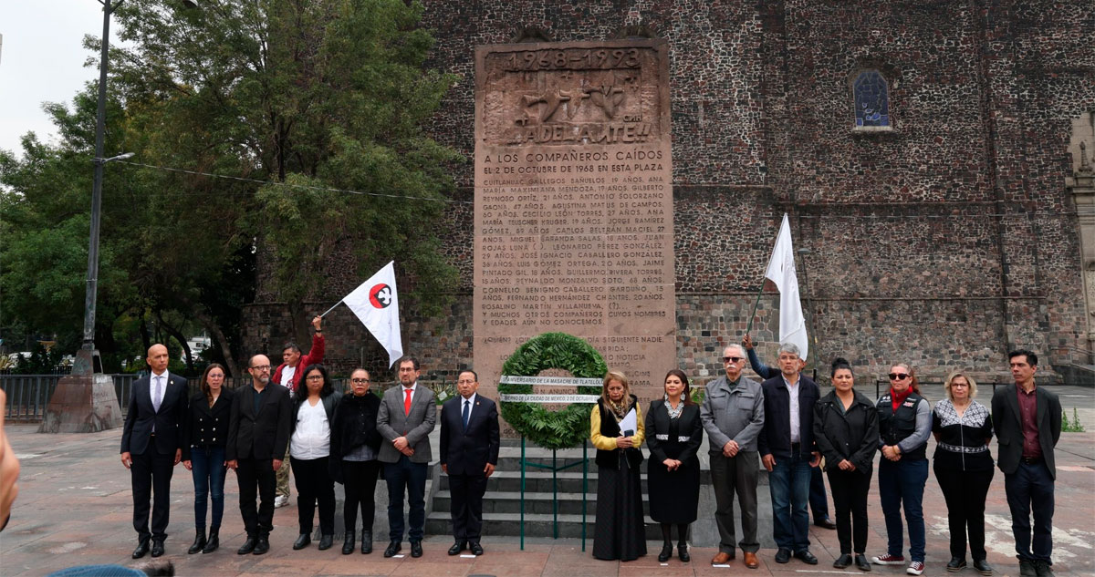 Desde Tlatelolco, Clara Brugada, Jefa de Gobierno de la CdMx, encabezó la conmemoración del 57 aniversario de la matanza estudiantil del 2 de octubre de 1968.