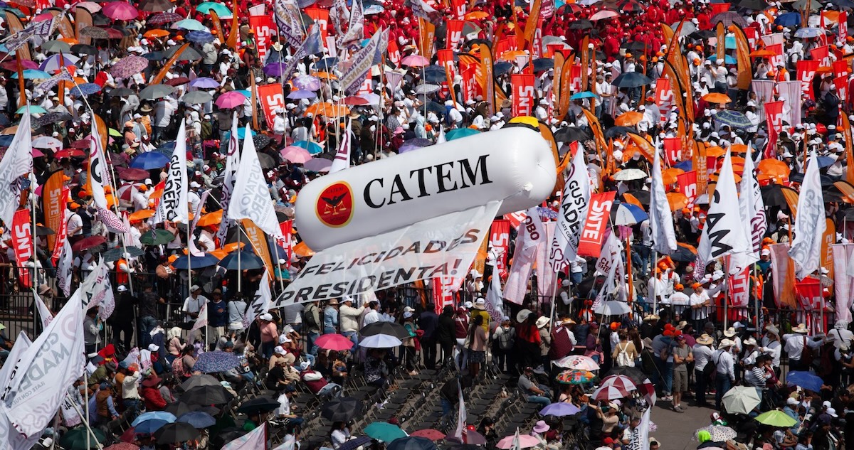 Durante el Primer Informe de Gobierno de la Presidenta Sheinbaum, la CATEM, fundada por Pedro Haces, se hizo presente "tomando" el Zócalo de la CdMx.