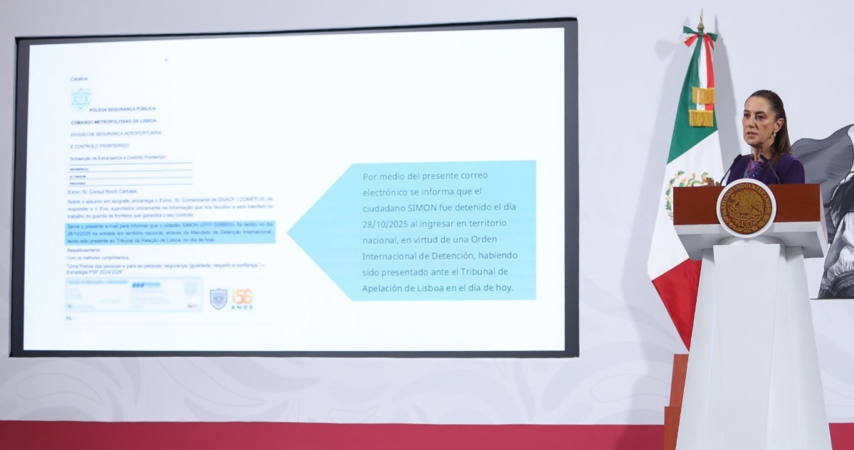 La Presidenta Claudia Sheinbaum Pardo presentó este jueves un nuevo documento emitido por las autoridades de Portugal que confirma el arresto de Simón Levy.