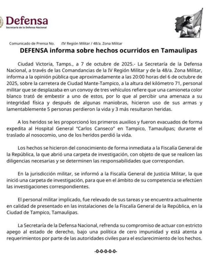 Defensa comunicado - Tamaulipas