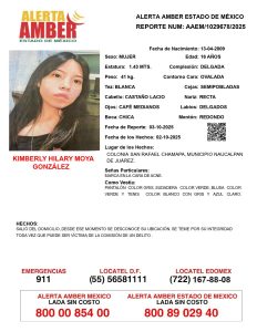 Kimberly Hilary Moya González lleva 11 días desaparecida.