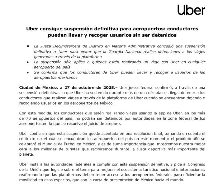 La SICT aclaró que las empresas prestadoras de servicios de transporte mediante aplicaciones, no cuentan con la autorización para operar en aeropuertos.