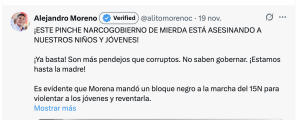 "Alito" Moreno suele usar insultos y agresiones fuertes al hablar de Morena y del Gobierno de Sheinbaum.