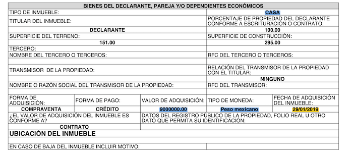 Part of the 2024 asset declaration of PAN Senator Marko Cortés.