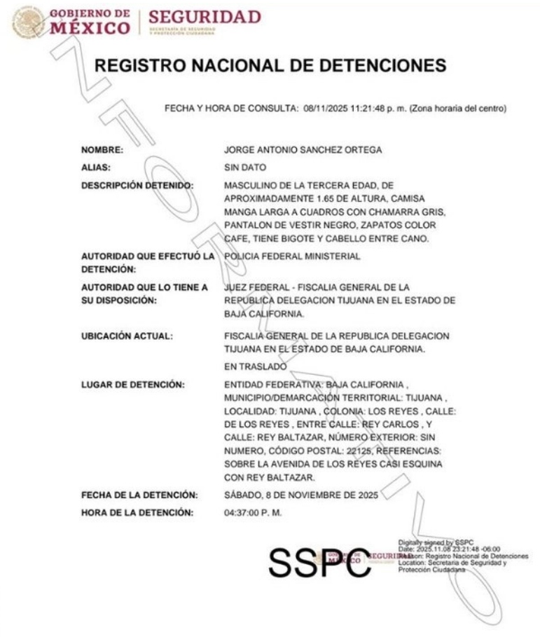Policías ministeriales detuvieron en Tijuana, Baja California, a Jorge Antonio Sánchez Ortega, exagente del Cisen ligado al asesinato de Luis Donaldo Colosio.