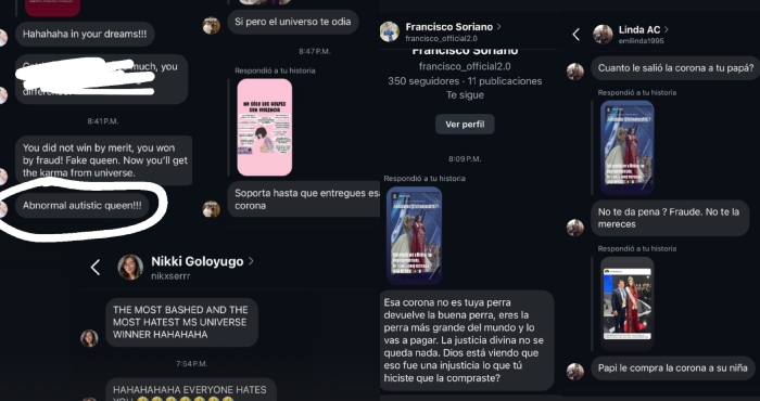 Fátima Bosch publicó algunos de los mensajes que recibió con insultos tras ganar el MIss Universo 2025.
