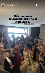 La danesa Victoria Kjær Theilvig, ganadora del Miss Universo 2024, respaldó a la mexicana Fátima Bosch junto con varias representantes de otros países.