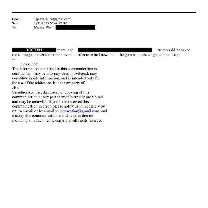 House Democrats released emails in which Epstein wrote that Trump had “spent hours at my house” with one of his victims.
