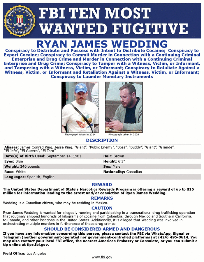 Bondi revela nueva acusación contra exolímpico Ryan Wedding; ofrece 15 millones