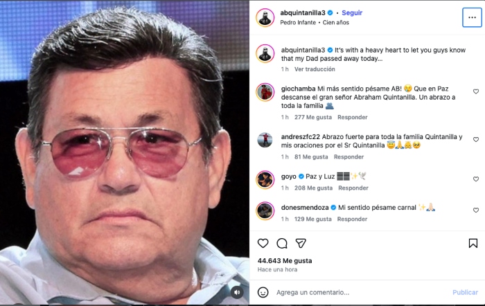 AB Quintanar informa la muerte de su padre
