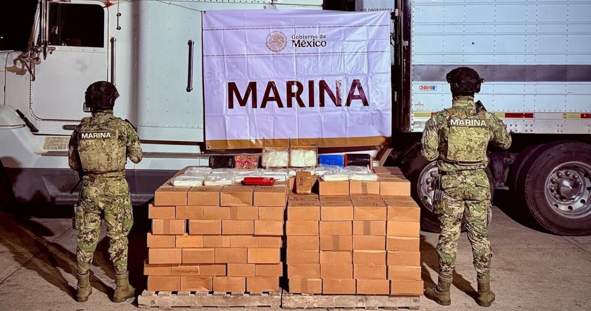 Las fuerzas federales decomisaron más de 600 kilos de metanfetamina y otras drogas en el Recinto Portuario de Mazatlán, Sinaloa.