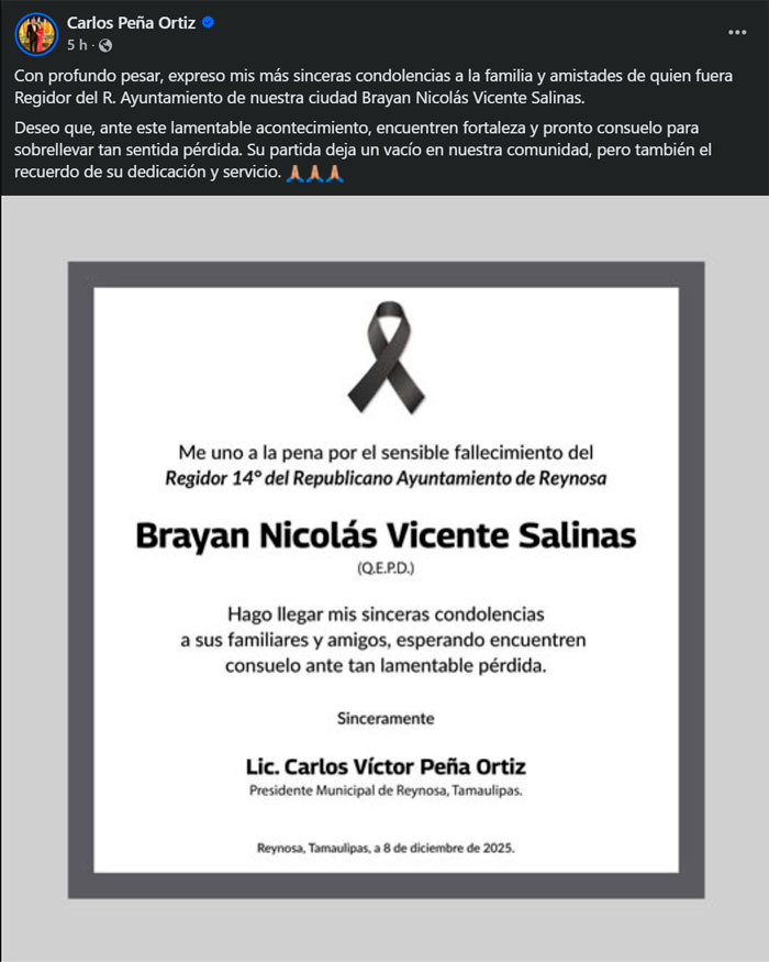 Brayan Vicente, regidor de Reynosa, es hallado muerto en un departamento de la CdMx