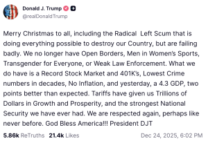 El mensaje navideño de Trump dedicado a la "escoria de la izquierda radical".