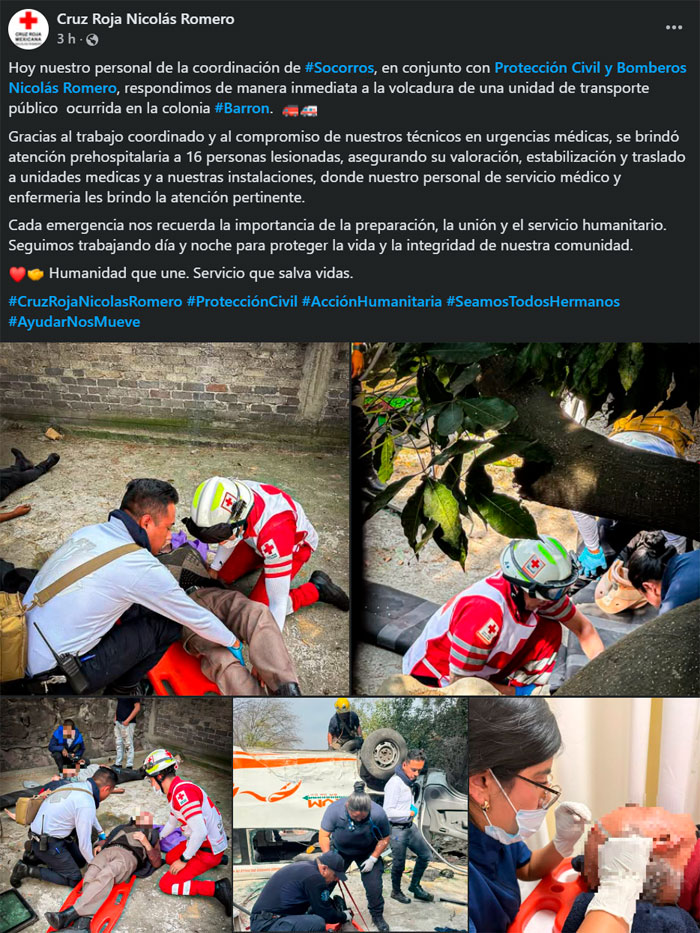 Una combi vuelca en Nicolás Romero, Edomex, y deja 16 pasajeros lesionados