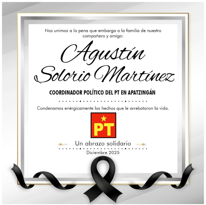 PT confirma muerte de Agustín Solorio, delegado del partido en Apatzingán.