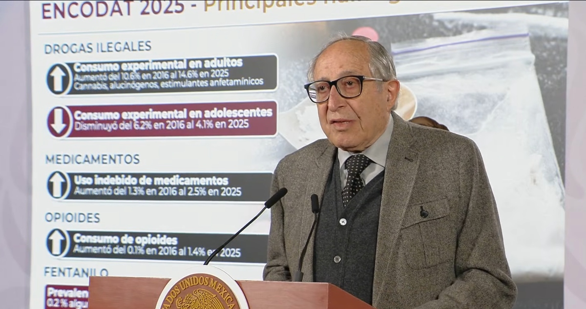El titular de la SSa, David Kershenobich, presentó los datos de la Encodat 2025, sobre consumo de drogas en la última década.