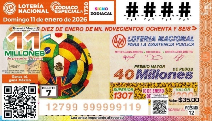 La Lotería Nacional preparó una edición de 20 billetes conmemorativos para la serie del Sorteo Zodiaco Especial No.1730 centrada en el Mundial futbol 2026.