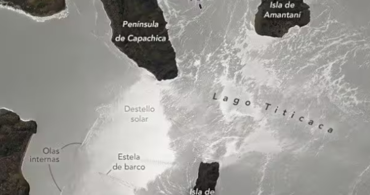 Astronauta captura desde el espacio un inusual destello solar sobre el lago Titicaca