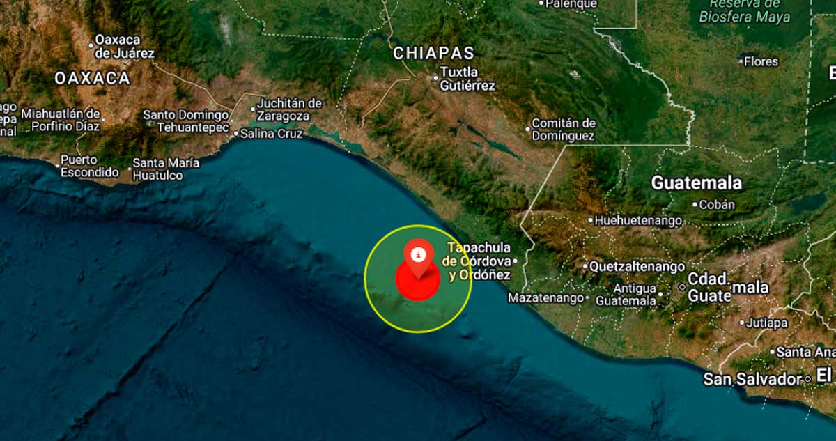 Sismo de 5.2 grados sacude costa de Chiapas