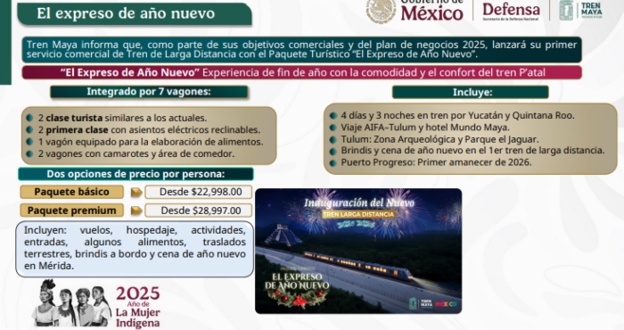 Paquetes turísticos del Tren Maya para la temporada decembrina.