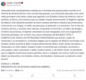 Trump mensaje sobre Venezuela.