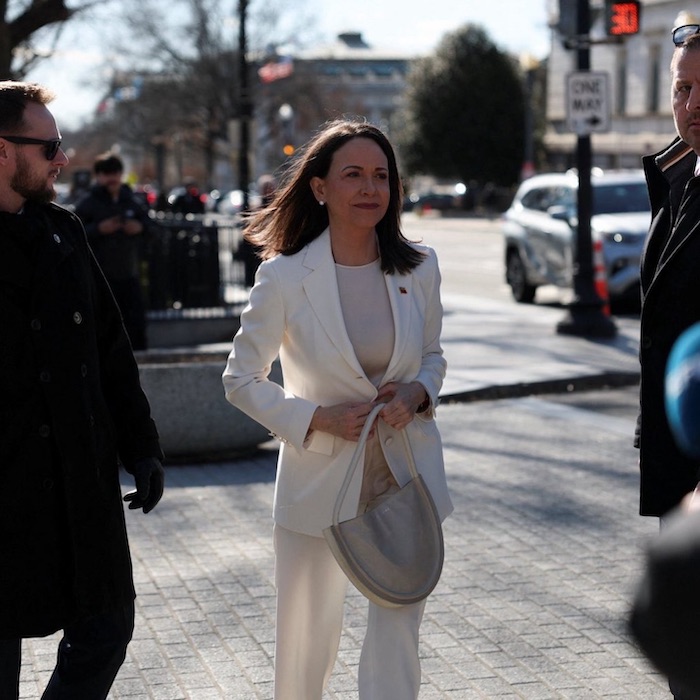 Corina Machado a su llegada a la Casa Blanca de EU el 15 de enero de 2026.