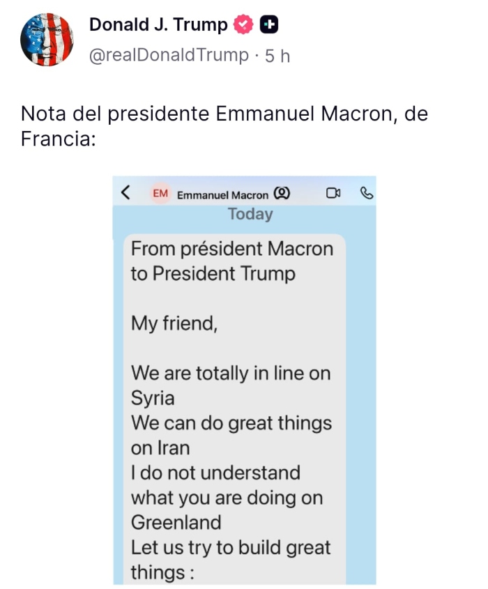 Macron le dice a Trump que está de acuerdo sobre Siria y se pueden hacer cosas grandes con Irán.