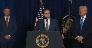 Marco Rubio, Secretario de Estado de EU, en conferencia de prensa el 3 de enro de 2026