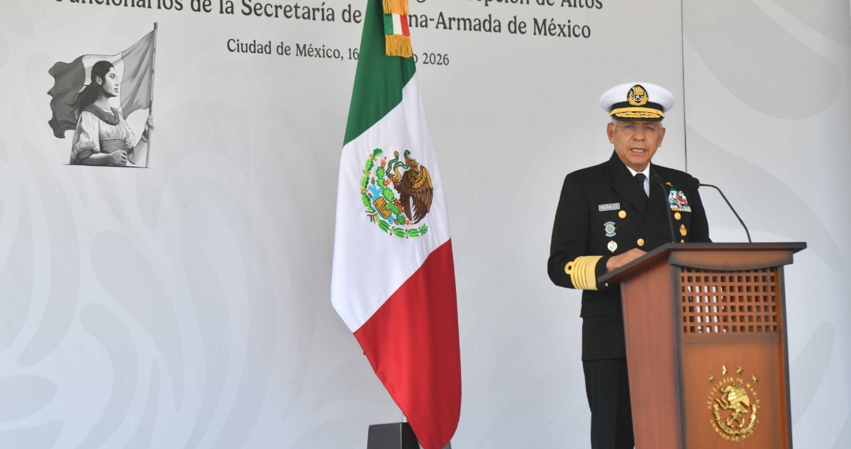 Raymundo Pedro Morales, Secretario de Marina, durante su intervención en la ceremonia de toma de protesta y entrega-recepción de altos funcionarios de la estructura orgánica de la Semar.
