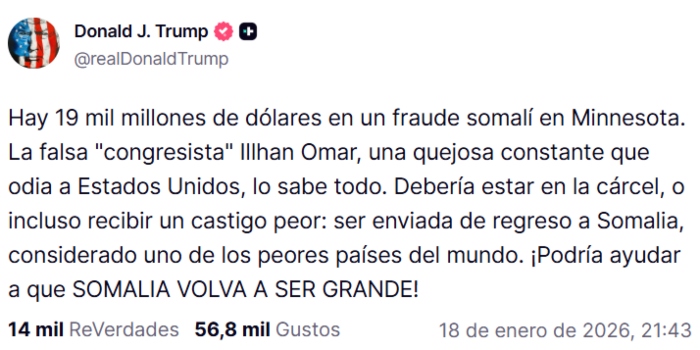 La representante demócrata por Minnesota, Ilhan Omar, fue atacada en una reunión con simpatizantes por un hombre tras intentar rociarla con una sustancia.