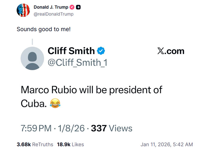 Trump se autodenomina “Presidente interino de Venezuela”, y sugiere a Rubio para Cuba